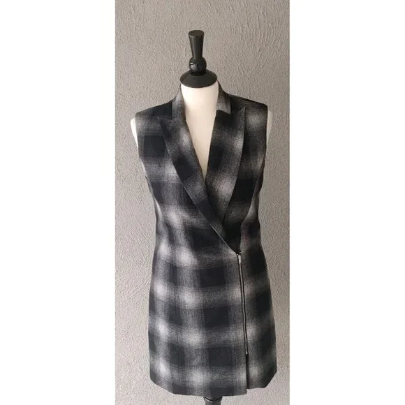 WAYF Plaid Sleeveless Tunic Vest Zip Front in Black and Gray Size XS - Picture 2 of 8